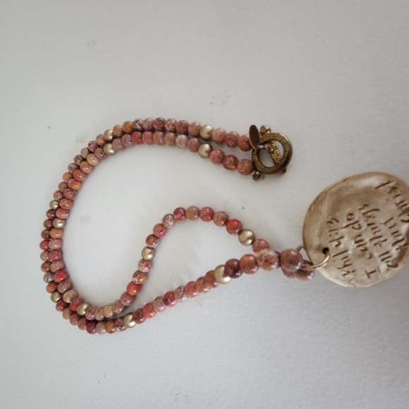 Hidden Truth Orange Sea Sediment Jasper with Gold Leafed Medallian - Picture 8 of 9
